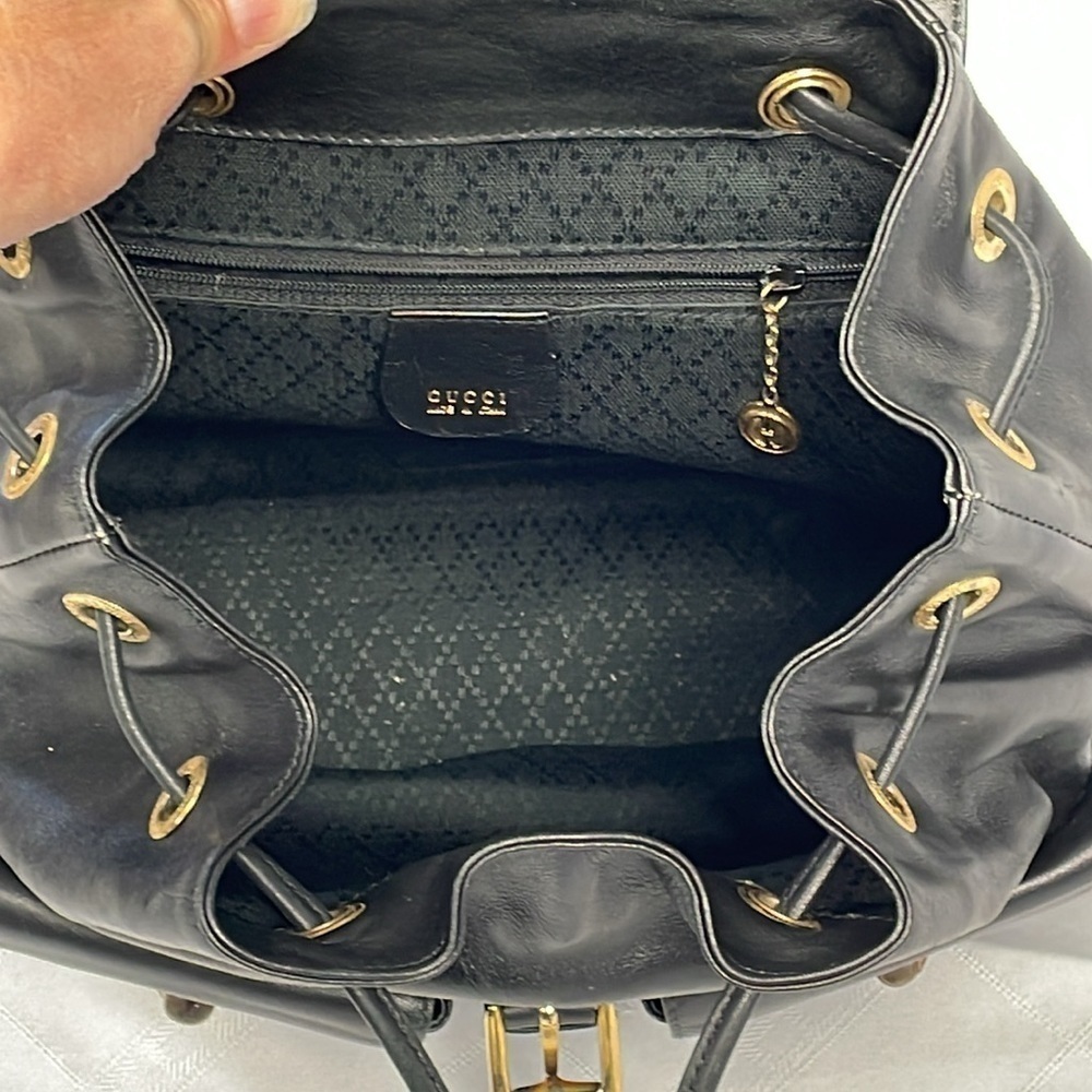 Gucci Leather Bamboo Backpack Black Designer Luxury Rucksack Twin Pocket - Picture 14 of 17